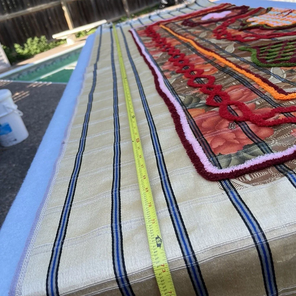 VTG Handmade Chenille Embroidered Floral Tapestry Wall Hanging 56X80 Table‎